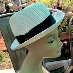 Gangster Blk & White Woven Straw Woman’s Fedora Hat Halloween Costume Party